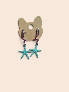 Turquoise Textured Starfish Wave Dangle Earrings